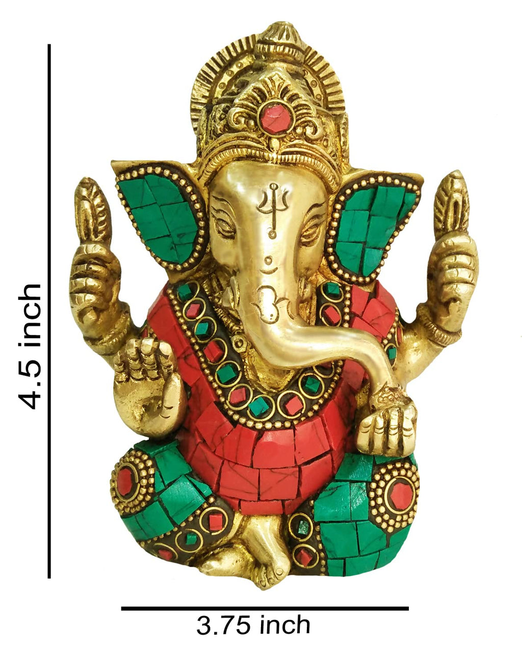 Brass Ganesha Idol 4.5-Inch – Multicolour Stone Inlay Ganpati Statue