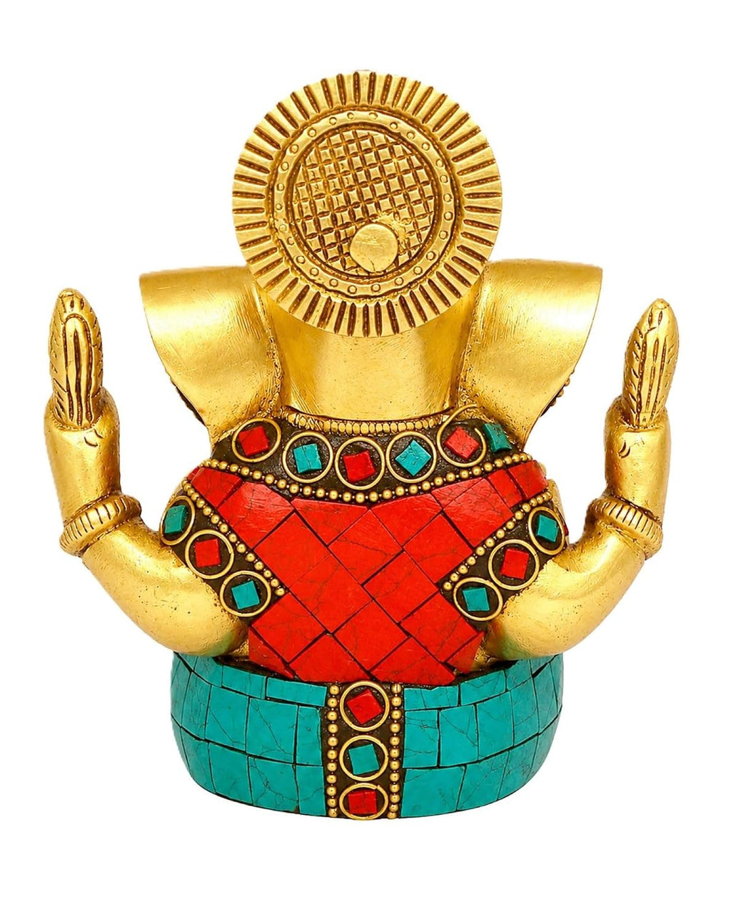 Brass Ganesha Idol 4.5-Inch – Multicolour Stone Inlay Ganpati Statue