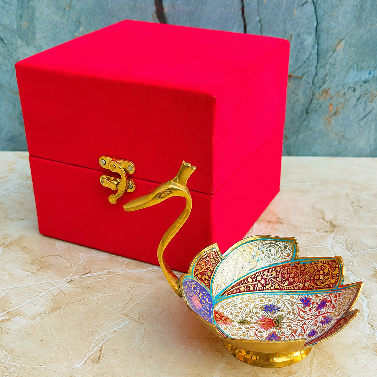 Meenakari Duck Design Brass Fruit Bowl – Handcrafted Gift & Home Décor Piece