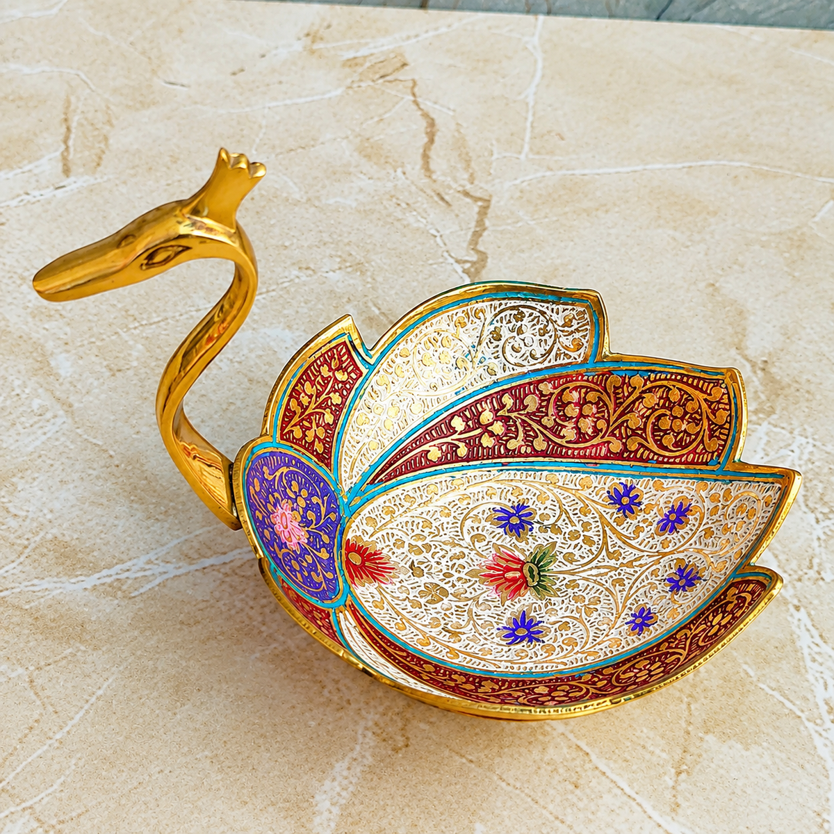 Meenakari Duck Design Brass Fruit Bowl – Handcrafted Gift & Home Décor Piece