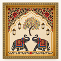 Wood Elephant Tray 8" X 8" Meenakari Design