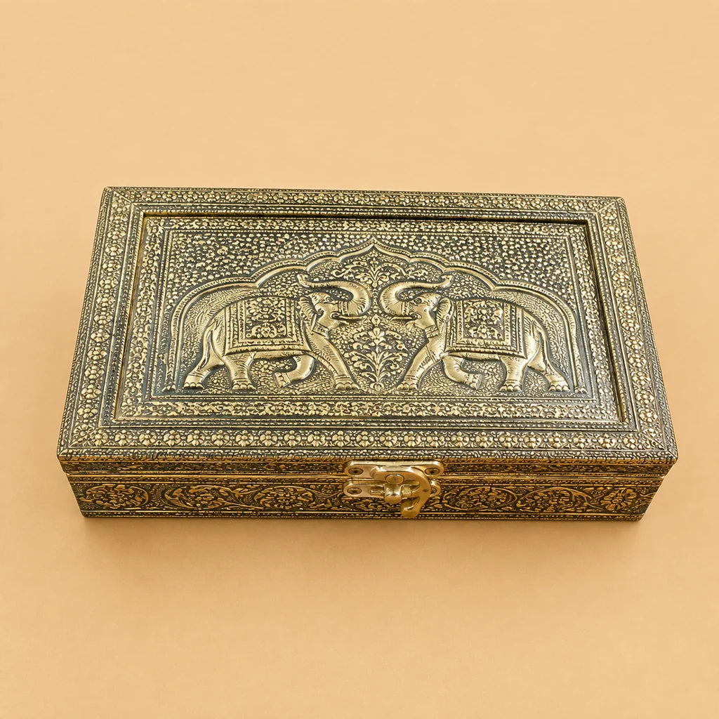 Elephant Embossed Wood Box 5" × 7" – Handcrafted Decorative Storage & Gift Box