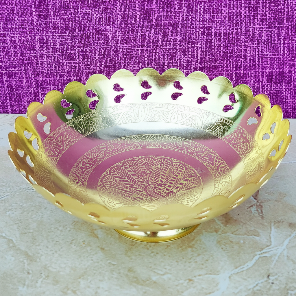 Gold Coated Fruit Bowl – Handcrafted Decorative Bowl (Dia 8 Inches)