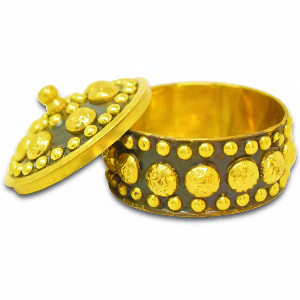 Brass Sindoor & Small Jewelry Box – Dotted Design Kumkum Dabba