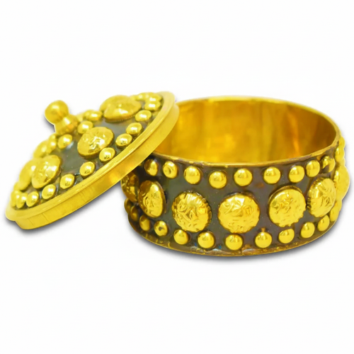Brass Sindoor & Small Jewelry Box – Dotted Design Kumkum Dabba