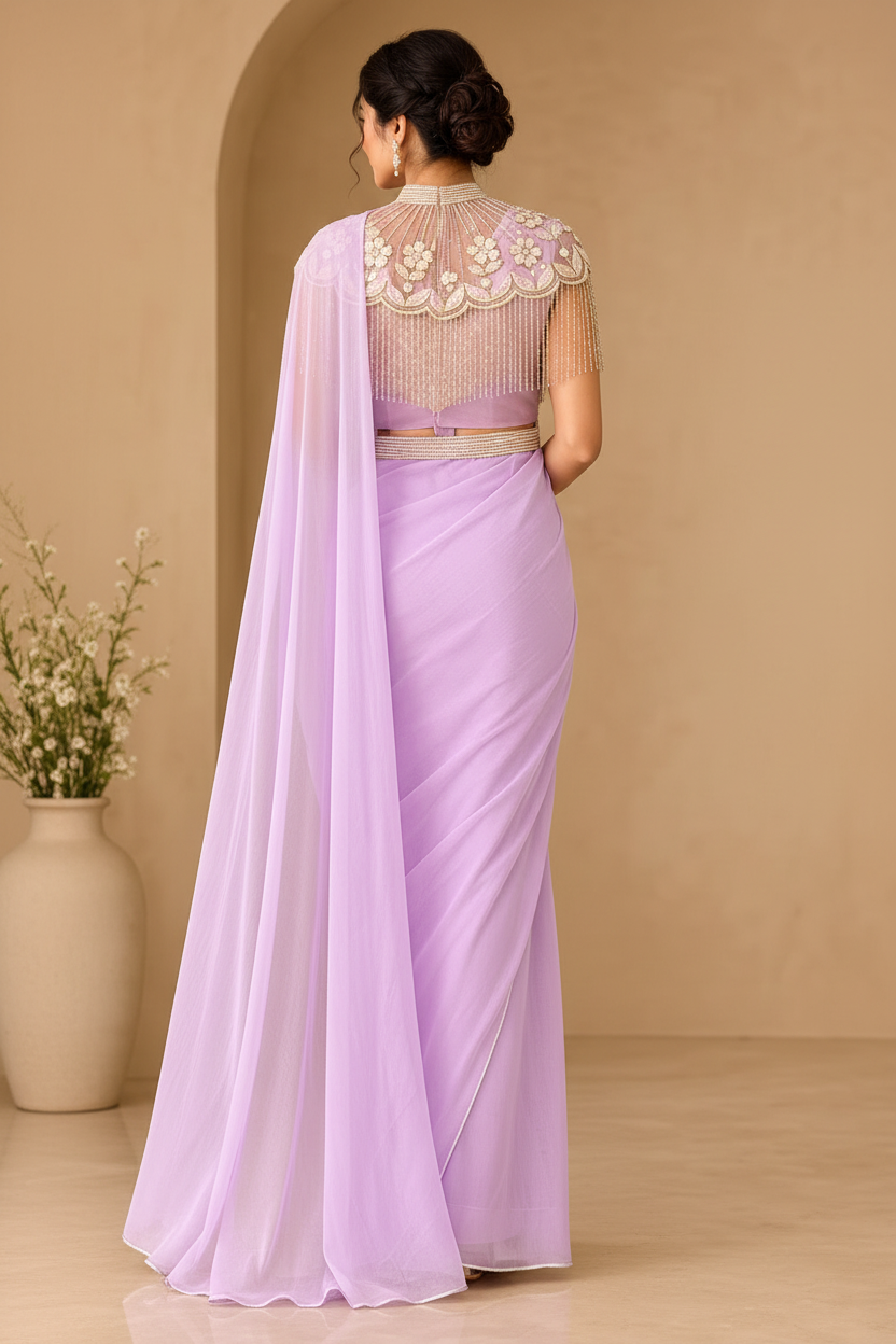 DN-213 Ready-to-Wear Designer Saree – Premium Fox Georgette with Stitched Embroidered Blouse