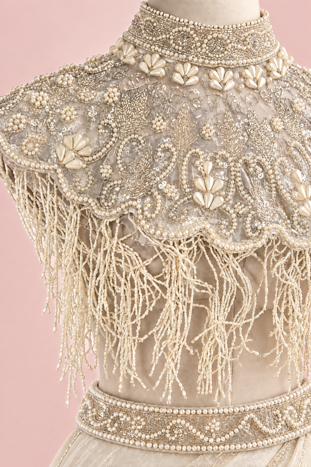 DN-213 Ready-to-Wear Designer Saree – Dusty Rose Pink | Pearl Fringe Blouse | Pre-Draped