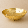 Gold coated handcrafted decorative fruit bowl with mandala engraving and scalloped rim
