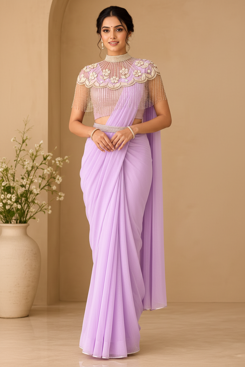 DN-213 Ready-to-Wear Designer Saree – Premium Fox Georgette with Stitched Embroidered Blouse
