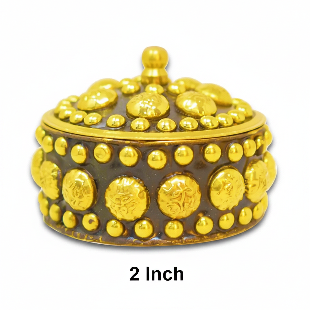 Brass Sindoor & Small Jewelry Box – Dotted Design Kumkum Dabba