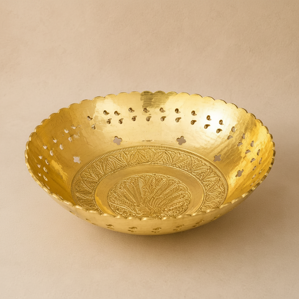 Gold Coated Fruit Bowl – Handcrafted Decorative Bowl (Dia 8 Inches)